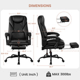 Coolhut Executive Office Chair, Big and Tall Office Chair with Foot Rest Reclining Leather Chair High Back Lumbar Support Ergonomic Office Chair with Padded Armrests