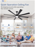 Zardon 72 inch Ceiling Fan with Light and Remote Control - Quiet 6-Speed DC Motor, Farmhouse Design for Indoor - Black