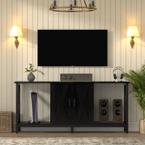 Behost TV Stand for 65 Inch, Farmhouse Entertainment Center with Doors and Storage Cabinet, Mid Century Modern TV Media Console Table with Open Shelf for Living Room,Black