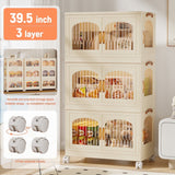 Behost 3 Pack Plastic Large Storage Bins with Lids, Closet Organizers and Storage, Stackable Storage Containers with Wheel, Beige