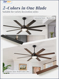 Zardon 72 inch Large Ceiling Fan with Light and Remote, Indoor Black Modern Ceiling Fan, 6 Speed