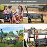 VECUKTY Collapsible Garden Wagon Cart with Removable Canopy Gray
