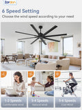 Zardon 84-inch Ceiling Fan - Eco-Friendly, Energy Efficient, 6-Speed Remote Control, 8542 CFM, Black Finish, Ideal for Extra-Large Indoor Spaces