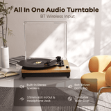 1231 Turntable Record Player with 3-Speed Belt-Drive, Vinyl Records Player with Built-in Speakers and Bluetooth, RCA/AUX/Headphone Out, Auto Off