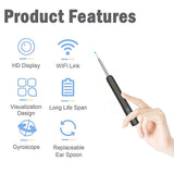 RONY Wireless Earwax Removal Tool Kit with Camera - 1080P Otoscope Next Gen Ear Wax Removal Set with Led Light - Ear Wax Removal Compatible for iPhone iPad Android Smart Phone, Black