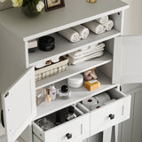 SEEDAY Wall Bathroom Cabinet,Bathroom Medicine Cabinet with Double Door Wall,Two Drawers,Adjustable Shelves,White