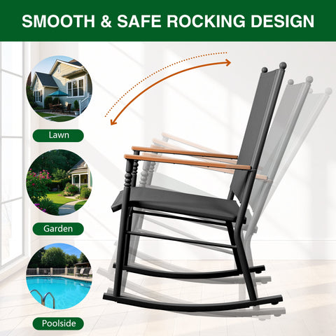 Walsunny Outdoor Metal Rocking Chairs Patio Seating Bistro Rocker for Porch Backyard Lawn Garden,Black