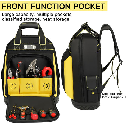 AIRAJ Heavy Duty Waterproof Tool Backpack with Molded Waterproof Bottom and Belt Support for Electricians, Plumbers, and More
