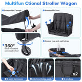 SACVON Toddler Stroller Wagon for 4 Kids with Cooler Bag,Parent Organizer,5-Point Harnesses,Black