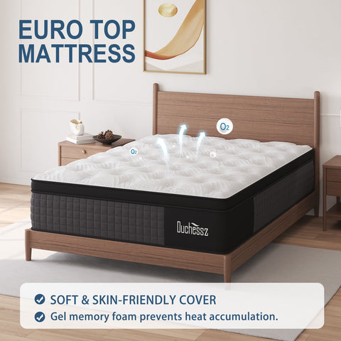 Duchessz Queen Mattress 14 Inch Hybrid Mattress In a Box EuroTop with Gel Memory Foam and Individually Pocket Innerspring Support for Motion Isolation Edge