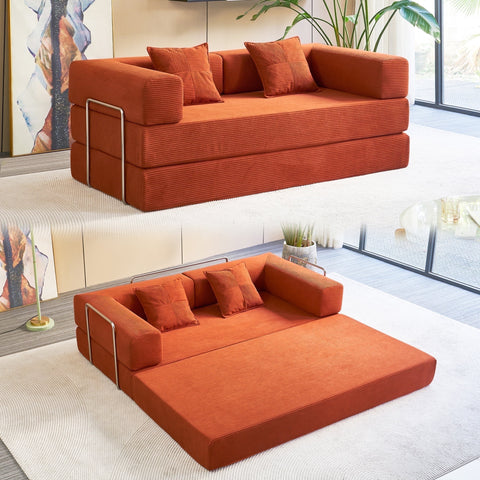 YINIX 81" Sofa Bed with Two Pillows,Comfy Modular Convertable Sleeper Sofa for Living Room,Orange
