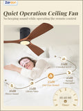 Zardon 52" Ceiling Fan with Light & Remote - Flush Mount Low Profile, 6-Speed DC Motor, Ultra Quiet for Bedroom & Living Room - Black & Walnut