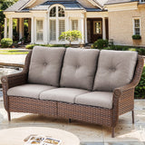 Bellefurn 3 Seater Patio Couch Wicker Outdoor Sofa,Patio Furniture Set with High Curvy Back Non-Slip Thick Cushions for Garden,Backyard,Porch