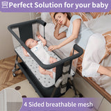 SACVON Baby Bassinet, Bedside Sleeper for Baby, Bedside Bassinet with Storage Basket and Wheels to Reduce Mom's Fatigue, Black