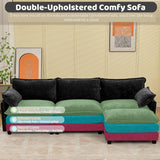 WISHEAD 112" L  Shape Sectional Couches for Living Room，Corduroy Sectional Sofas Couches with 2 Movable Ottoman，high-density sponge (Light gray)