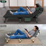 VECUKTY Foldable Camp Cot 500lb Capacity, 4-Position Reclining Lounge Chair with Pillow, Steel Frame & Oxford Fabric for Camping, Travel, Outdoor