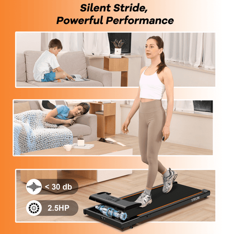 YRUN Walking Pad Under Desk Treadmill with Remote Control and LED for Home/Office, 2.5HP Brushless Motor Compact Walking Jogging Machine Portable Treadmill