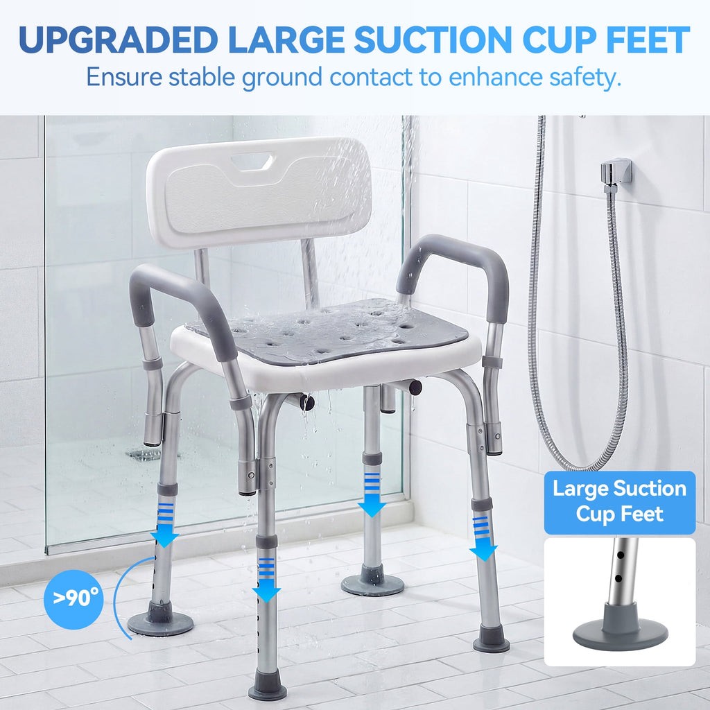 SACVON Shower Chair for Elderly, Adjustable Height Bath Chair with Armrests, Backrest and Non-Slip Seat, 300 lbs Capacity, White