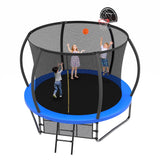 Mersco 10ft Trampoline for Kids Adults, Pumpkin Outdoor Trampoline with Enclosure, Basketball Hoop and Storage Bag, 960lbs Loading,Brithday Gifts, Blue