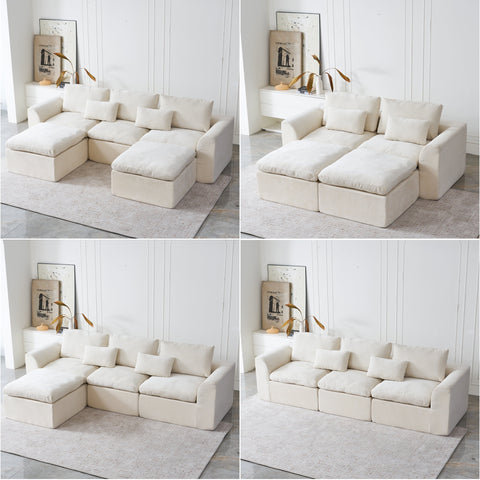 YINIX 123" Sectional Sofa with Chaise, U-Shaped Couch for Living Room,Beige