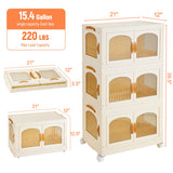 Behost 3 Pack Plastic Large Storage Bins with Lids, Closet Organizers and Storage, Stackable Storage Containers with Wheel, Beige