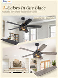 Zardon 52 inch Ceiling Fan with Light and Remote Control, Black & Gray Finish, Quiet 6-Speed DC Motor, Reversible Blades for Indoor