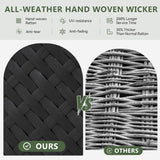 Aoxun 8 Piece Patio Furniture Set with 44” Fire Pit Table Wicker Rattan Patio Sectional Sofa Set Outdoor Seating Furniture with 4'' Thickened Cushion, Black (Include Waterproof Cover)