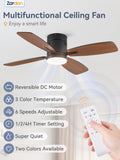 Zardon 42" Modern Ceiling Fan with Light and Remote Control – 6-Speed Quiet DC Motor, 3 Color Temperatures, LED for Bedroom, Living Room & Dining Room-Black