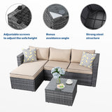 Walsunny 3 Piece Khaki Outdoor Furniture Sectional Sofa Patio Set with Silver Gray Rattan Wicker