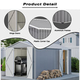 LZBEITEM 8'x12' Outdoor Metal Storage Shed with Floor Frame, Galvanized Steel Garden Shed, Metal Garden Tool Shed with Double Lockable Doors for Backyard Patio Lawn, Gray