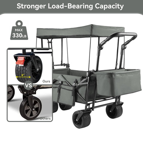 VECUKTY Collapsible Garden Wagon Cart with Removable Canopy Gray