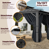 SANOPY 10x15ft Hardtop Gazebo Double Roof Aluminum Gazebo Outdoor Waterproof Gazebo Canopy with Netting and Curtains for Backyard, Deck, Patio,Black