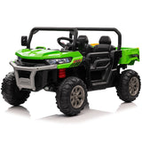 24V Kids Ride on Dump Truck with Remote Control, 2 Seater Powered 4-Wheeler UTV Toys, 2x200W Ride on Tractor Car w/ Electric Dump Bed, Shovel, Bluetooth Music, Green