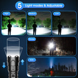 200000 High Lumens Rechargeable Flashlight with Type-C Fast Charging & 16-Hour Runtime, 5 Modes, Telescopic Zoom, Waterproof, Compact Handheld Flashlight for Camping, Hiking, Hurricane Prep