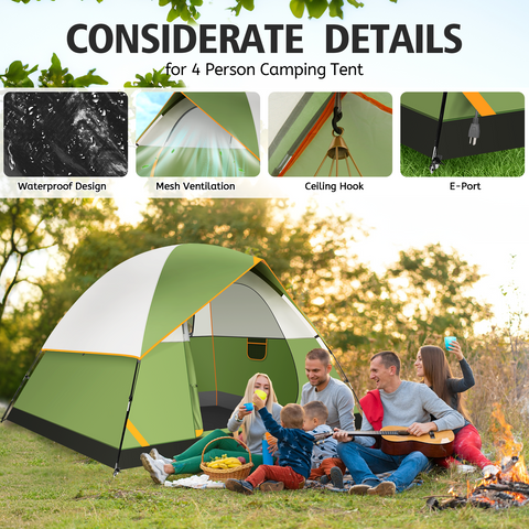 SANOPY 4 Person Camping Tent - Waterproof, Windproof, Lightweight & Easy Setup with Detachable Rainfly, Mesh Windows & Carry Bag for Camping, Hiking, Travel, Beach, and Festivals