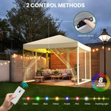 Vecukt 10x10ft Pop Up Canopy Tent with Removable Mesh Mosquito Sidewalls, Remote-Controlled 8-Color LED Lights ,Instant Outdoor Shelter Gazebo Tent, White