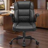 COOLHUT Office Chair, Executive Leather Chair Home Office Desk Chairs, Computer Chair with Adjustable Flip-up Padded Arms, Lumbar Support Swivel Desk Chair with Adjustable Hight and Tilt, Black