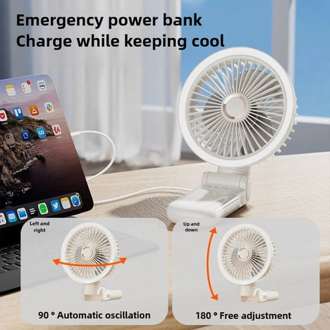 MUZPU New Multifunctional 9000mAh 4-Speed Oscillating LED Desktop Fan,Portable/Foldable Hanging Clip On Handheld Fan,Personal Rechargeable Small Fan For Home Travel Camping,11inch,Beige