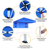 Vecukty 8ft x 8ft Top/10ft x 10ft Base Pop up Canopy Tent With Four Storage Bags For Garden,Beach Instant Tent Carry Bag,Blue