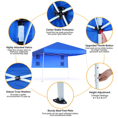 Vecukty 8ft x 8ft Top/10ft x 10ft Base Pop up Canopy Tent With Four Storage Bags For Garden,Beach Instant Tent Carry Bag,Blue