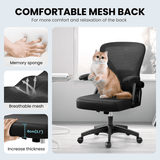 CoolHut Office Chair, Ergonomic Home Computer Desk Chairs, Comfy Breathable Mesh Chair with Adjustable Lumbar Support Flip-up Armrests, Black, 300lbs