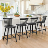 Dycanpo 24'' Wooden Windsor Counter Height Chairs Set of 3, Farmhouse Kitchen Stools with Back,Black