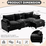 WISHEAD 112" L  Shape Sectional Couches for Living Room，Corduroy Sectional Sofas Couches with 2 Movable Ottoman，high-density sponge (Light gray)