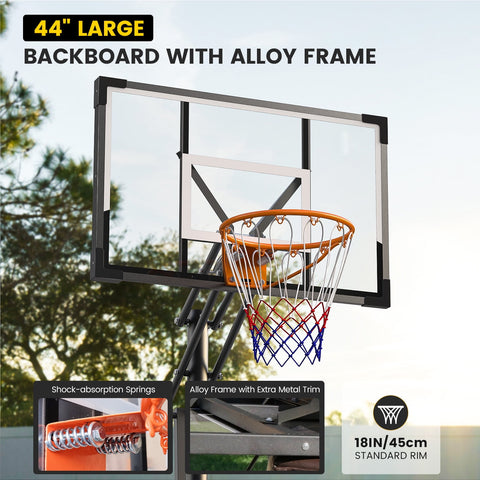 NEDYO 44 in. Portable Basketball Hoop & Goal System, 5-10 ft Height Adjustable, Indoor/Outdoor Use