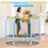 Mersco 55inch Toddler Trampoline, Mini Trampoline for Kids with Enclosure and Basketball Hoop, Birthday Gifts, Print