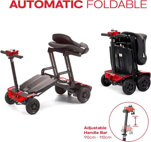 SACVON Automatic Foldable Mobility Scooter for Adults, One Click Fold Electric Scooter with Longest Range, Heavy-Duty, 4 Wheel Scooter with Lithium Battery,Red
