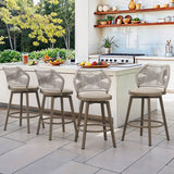 Dycanpo 26' Outdoor Bar Stools,Swivel Counter Height Stools Set of 4 with Woven Backrest&Footrest,Beige
