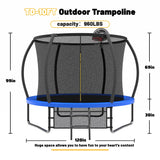Mersco 10ft Trampoline for Kids Adults, Pumpkin Outdoor Trampoline with Enclosure, Basketball Hoop and Storage Bag, 960lbs Loading,Brithday Gifts, Blue