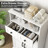 Bathroom Storage Cabinet with Doors and Drawers,Farmhouse White Bathroom Floor Cabinet freestanding with Adjustable Shelf,41.3"H Bathroom Organizer