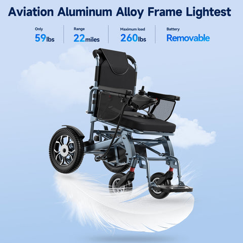 SACVON Lightweight Electric Wheelchair for Adults,Only 56 Lbs All Terrain Motorized Wheelchair,22 Miles Long Travel Range,2 Storage Bags